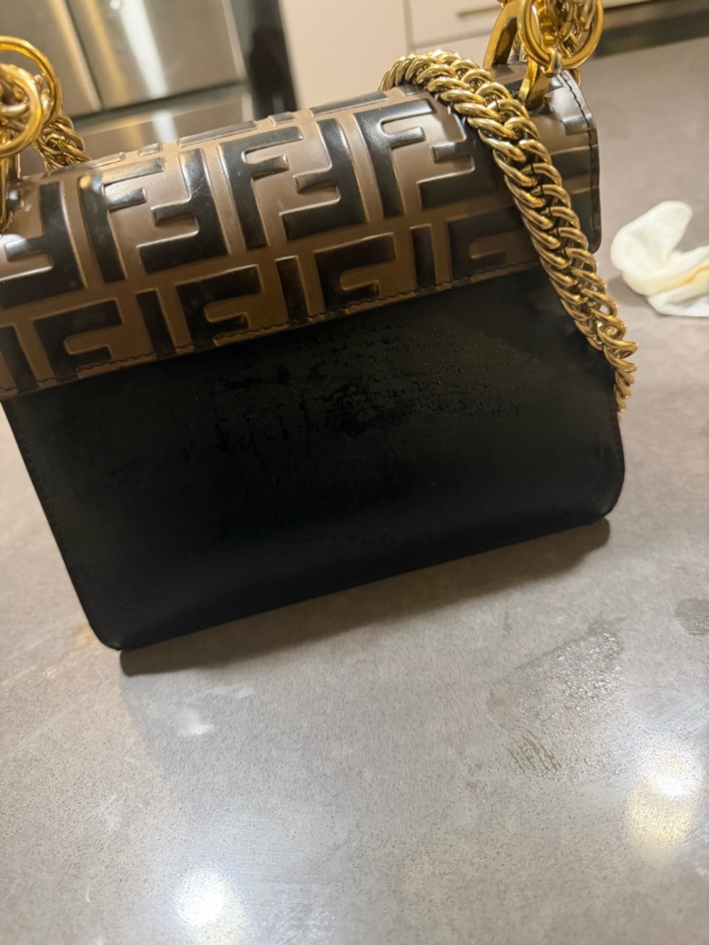 Fendi Small Nude Leather Shoulder Bag with Gold Logo - Picture 2 of 6